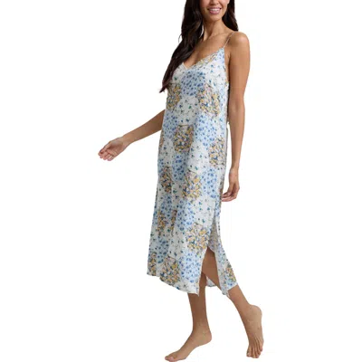 Lily And Lionel London Rosie V-neck Patchwork Print Slip Nightgown In Blue