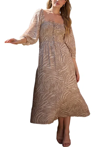 Lily And Lionel London Women's Lauren Shirred Bodice Banana Print Maxi Dress In Nude