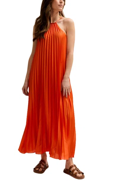 Lily And Lionel London Women's Philomena Halter Neck Pleated Maxi Dress In Orange