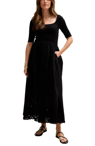 Lily And Lionel London Women's Sydney Short Sleeve Jersey Bodice Embroidered Midi Dress In Black
