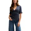 Lily And Lionel Rachel Vintage Inspired Short Sleeve Shirt In Blue