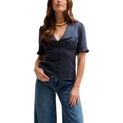 Lily And Lionel Rachel Vintage Inspired Short Sleeve Shirt In Blue