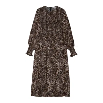 Lily And Lionel Women's Black / Brown Elsie Big Cat Midi Dress In Brown In Black/brown