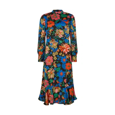 Lily And Lionel Women's Black Sophie Tiered Hem Floral Print Midi Dress In Multi