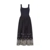 Lily And Lionel Cora Sleeveless Jersey Bodice Embroidered Midi Dress In Blue
