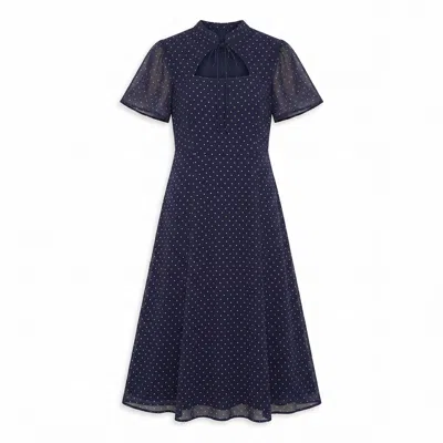 Lily And Lionel Women's Blue Primrose Garden Polka Dot Print Midi Dress In Navy In Multi