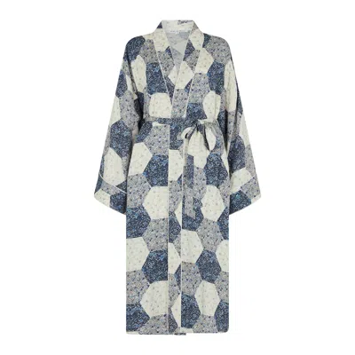 Lily And Lionel Women's Blue / White Corina Aster Patchwork Robe In Blue In Blue/white