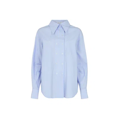Lily And Lionel Women's Dapper Double Placket Stripe Shirt In Blue