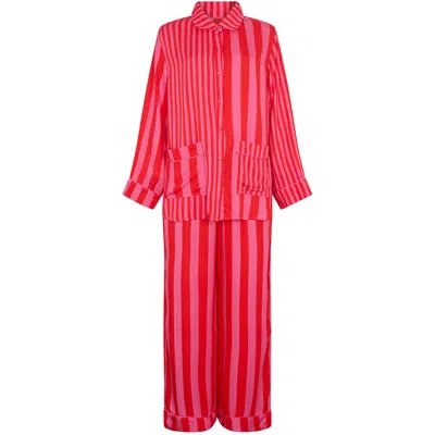 Lily And Lionel Women's Evie Long Sleeve Stripe Print Pyjama Set In Pink
