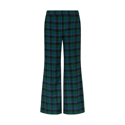 Lily And Lionel Women's Green / Blue Zena Flared Prince Of Wales Check Print Trouser In Blue In Multi