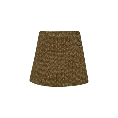 Lily And Lionel Women's Green Harriet Flared Tweed Mini Skirt In Khaki