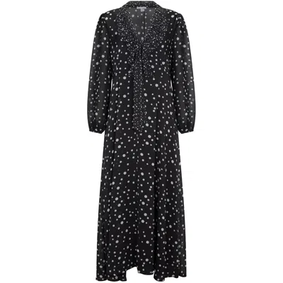 Lily And Lionel Women's Margot Ruffle Neck Spot Print Maxi Dress In Black