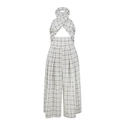 Lily And Lionel Women's Neutrals Ardern Halterneck Check Culotte Jumpsuit In Neutral In White