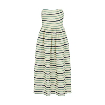 Lily And Lionel Women's Neutrals / Blue Regatta Sleeveless Bardot Neck Midi Dress In Multi
