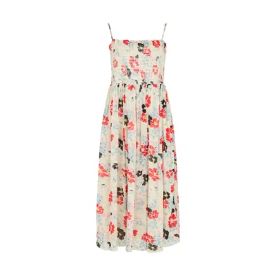 Lily And Lionel Women's Neutrals Jessica Detachable Strap Poppy Floral Print Midi Dress In Multi In White