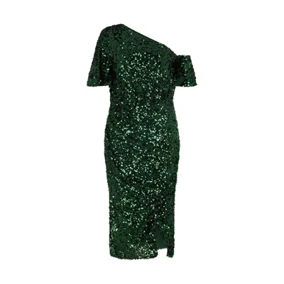 Lily And Lionel Women's Nola Asymmetric Off Shoulder Sequins Midi Dress In Green