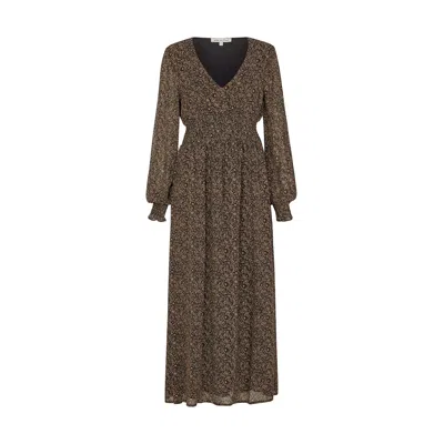 Lily And Lionel Women's Pearl Ruched Waist Harvest Print Midi Dress In Brown