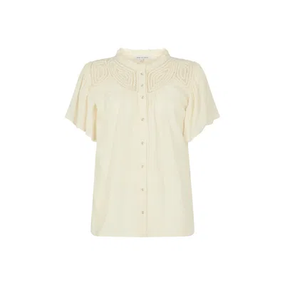 Lily And Lionel Women's White Kew Lace Insert Angel Sleeve Shirt In Cream In Brown