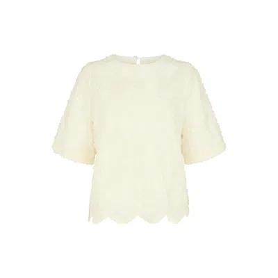 Lily And Lionel Women's White Lotus Ribbon Work Scallop Hem Top In Cream