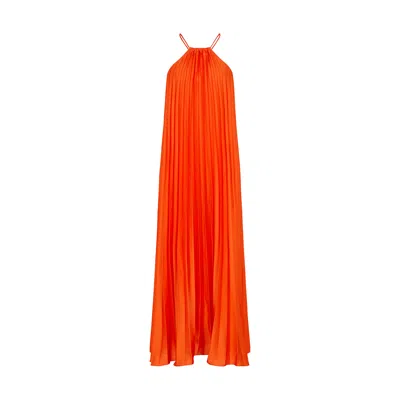 Lily And Lionel Women's Yellow / Orange Philomena Halter Neck Pleated Maxi Dress In Orange