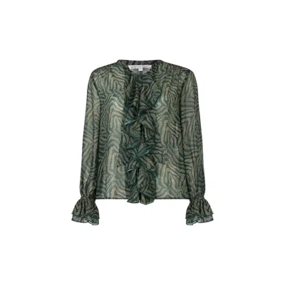 Lily And Lionel Women's Zendaya Ruffle Detail Zebra Print Shirt In Black