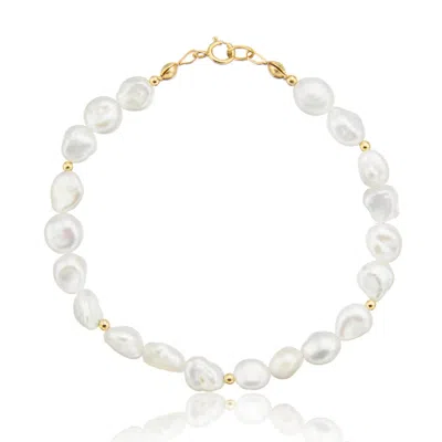 Lily & Roo Gold Beaded Baroque Pearl Bracelet In White