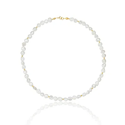 Lily & Roo Gold Beaded Baroque Pearl Choker In White