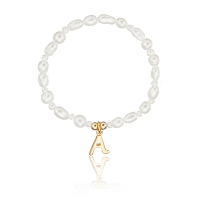Lily & Roo Gold Children's Pearl Initial Letter Bracelet In Brown