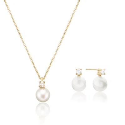 Lily & Roo Gold Diamond Style And Pearl Stud Earrings And Necklace Gift Set
