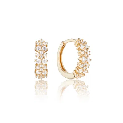 Lily & Roo Gold Diamond Style Double Cluster Huggie Hoop Earrings In Silver