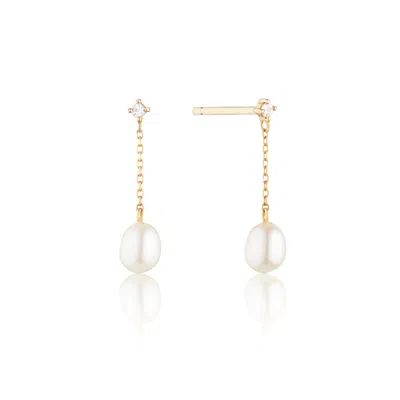 Lily & Roo Gold Diamond Style Pearl Drop Stud Earrings