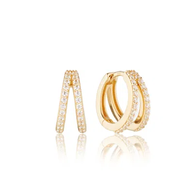 Lily & Roo Gold Double Diamond Style Huggie Hoop Earrings