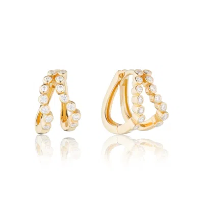 Lily & Roo Gold Double Diamond Style Wave Huggie Hoops Earrings