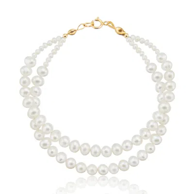 Lily & Roo Gold Double Pearl Bracelet In White