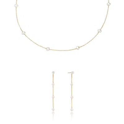Lily & Roo Gold Four Pearl Drop Earrings And Ten Pearl Choker Gift Set