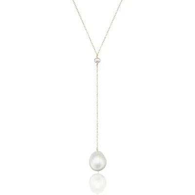 Lily & Roo Gold Large Baroque Pearl Lariat Necklace In Metallic