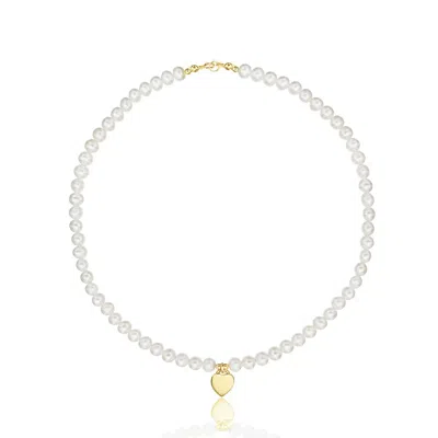Lily & Roo Gold Large Pearl Personalised Heart Necklace In Pink