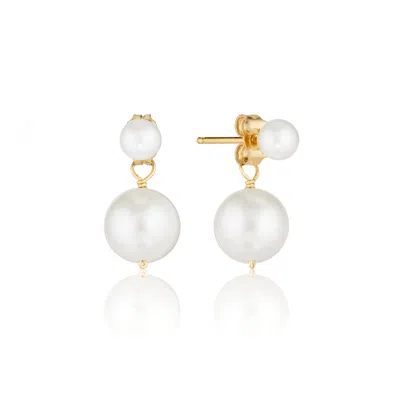 Lily & Roo Gold Medium Double-sided Pearl Drop Stud Earrings
