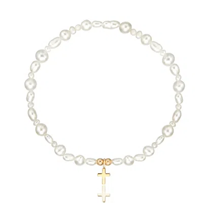 Lily & Roo Gold Pearl Tiny Cross Bracelet