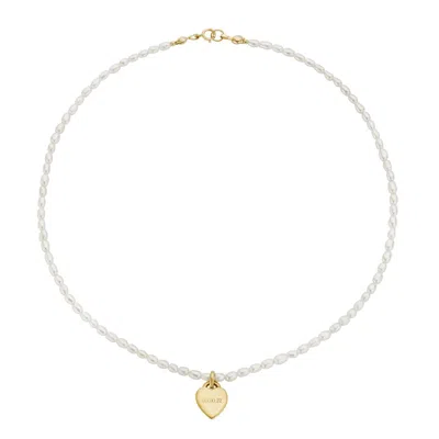 Lily & Roo Gold Seed Pearl Engraved Heart Necklace In Silver