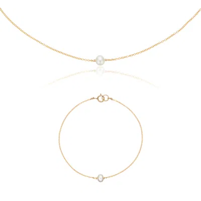 Lily & Roo Gold Single Pearl Choker And Bracelet Gift Set
