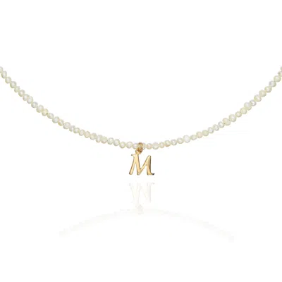 Lily & Roo Gold Small Pearl Initial Letter Choker In Multi