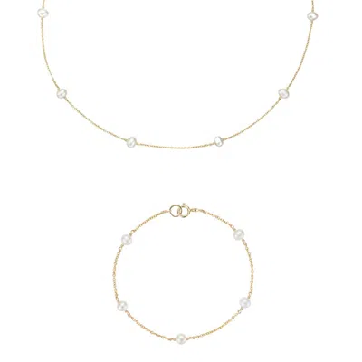 Lily & Roo Gold Ten Pearl Choker And Five Pearl Bracelet Gift Set