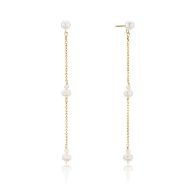 Lily & Roo Gold Three Pearl Drop Earrings