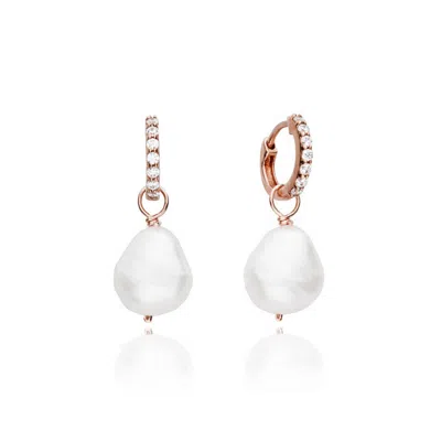 Lily & Roo Rose Gold Huggie Pearl Drop Earrings