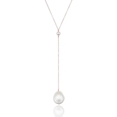 Lily & Roo Rose Gold Large Baroque Pearl Lariat Necklace In Metallic