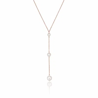 Lily & Roo Rose Gold Three Graduated Pearl Drop Lariat Necklace