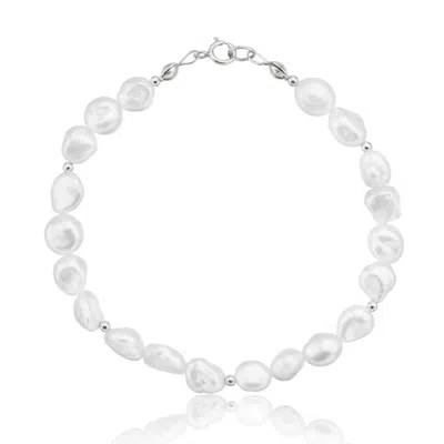Lily & Roo Silver Beaded Baroque Pearl Bracelet In White