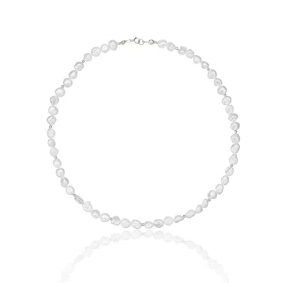 Lily & Roo Silver Beaded Baroque Pearl Choker In White