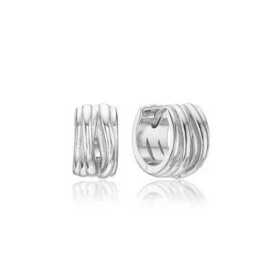 Lily & Roo Silver Chunky Ribbed Huggie Hoop Earrings
